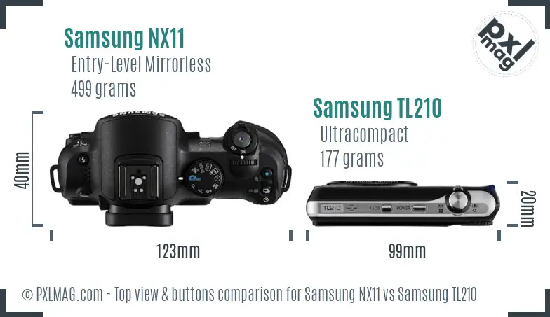 Samsung NX11 vs Samsung TL210 top view buttons comparison
