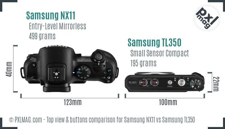 Samsung NX11 vs Samsung TL350 top view buttons comparison Samsung NX11 vs Samsung TL350 top view buttons comparison