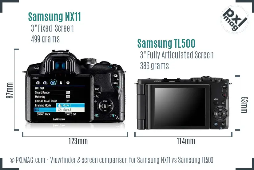 Samsung NX11 vs Samsung TL500 Screen and Viewfinder comparison