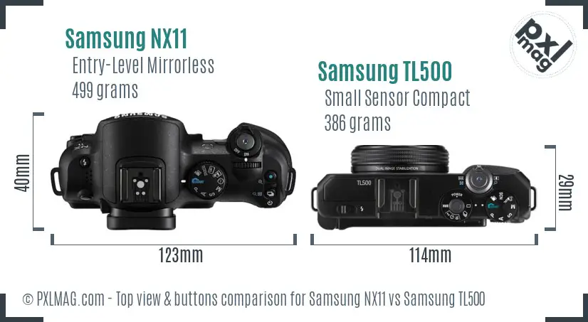 Samsung NX11 vs Samsung TL500 top view buttons comparison