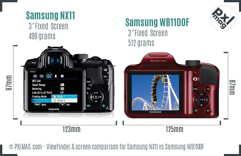 Samsung NX11 vs Samsung WB1100F Screen and Viewfinder comparison