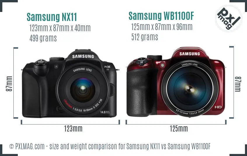 Samsung NX11 vs Samsung WB1100F size comparison