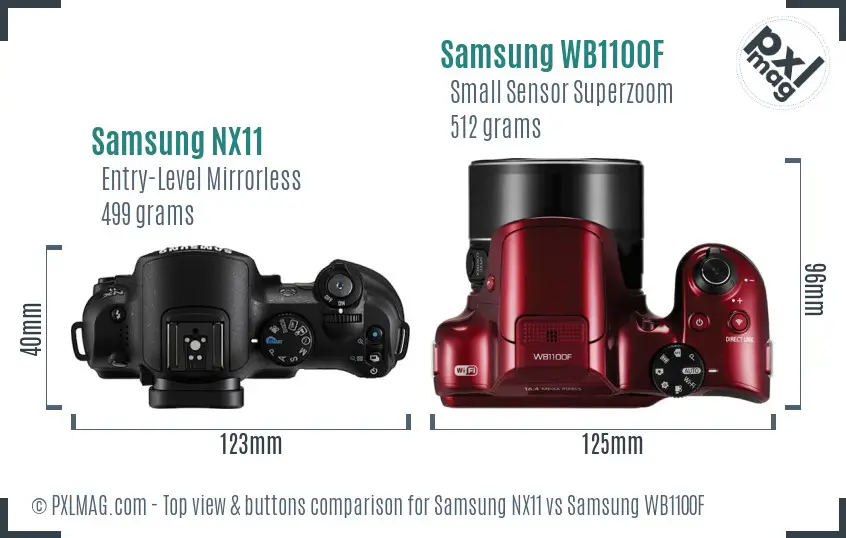 Samsung NX11 vs Samsung WB1100F top view buttons comparison