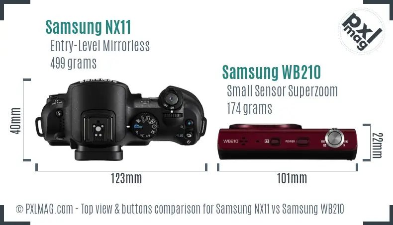 Samsung NX11 vs Samsung WB210 top view buttons comparison