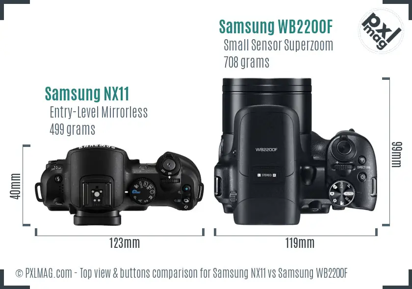 Samsung NX11 vs Samsung WB2200F top view buttons comparison