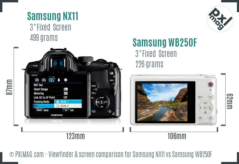 Samsung NX11 vs Samsung WB250F Screen and Viewfinder comparison