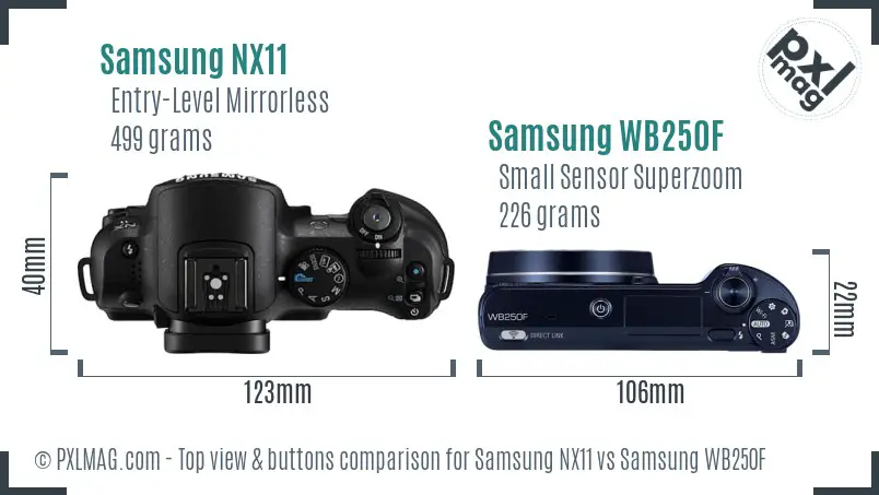 Samsung NX11 vs Samsung WB250F top view buttons comparison