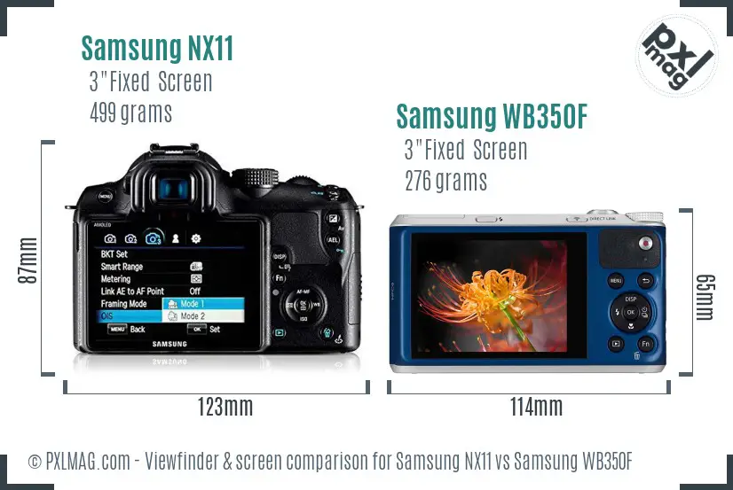 Samsung NX11 vs Samsung WB350F Screen and Viewfinder comparison