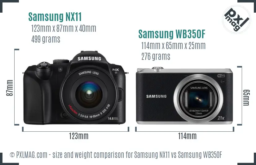 Samsung NX11 vs Samsung WB350F size comparison