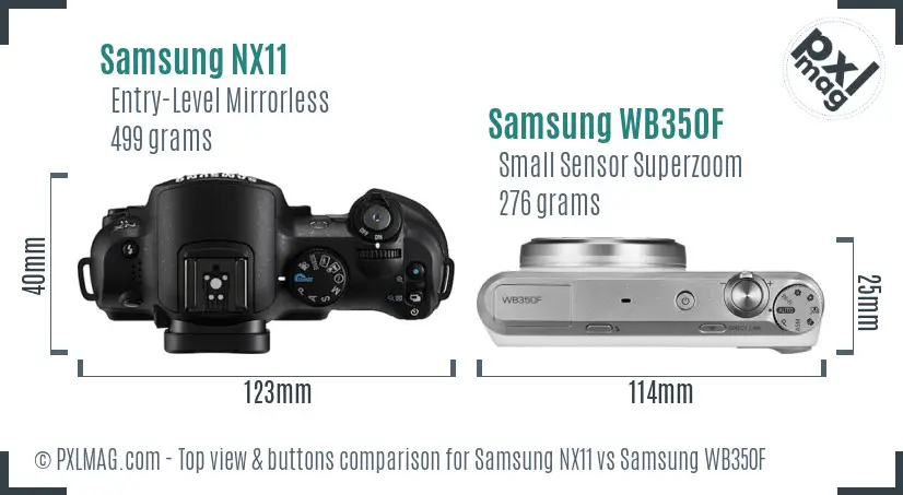 Samsung NX11 vs Samsung WB350F top view buttons comparison