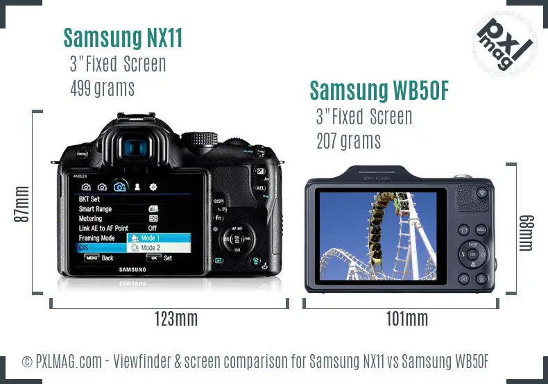 Samsung NX11 vs Samsung WB50F Screen and Viewfinder comparison