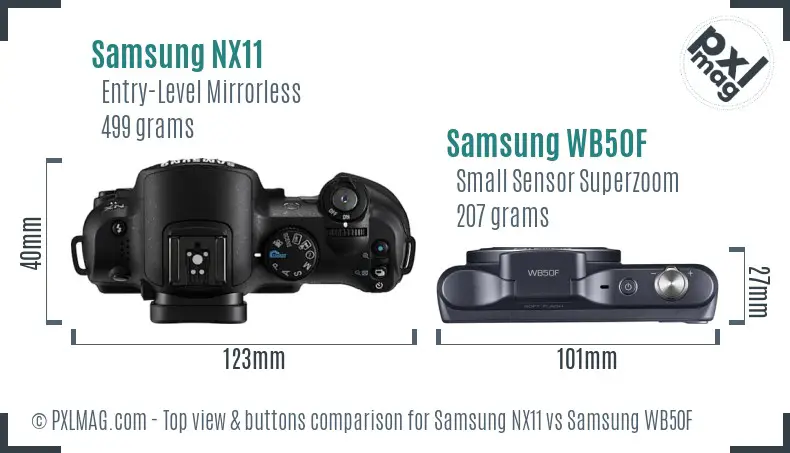Samsung NX11 vs Samsung WB50F top view buttons comparison
