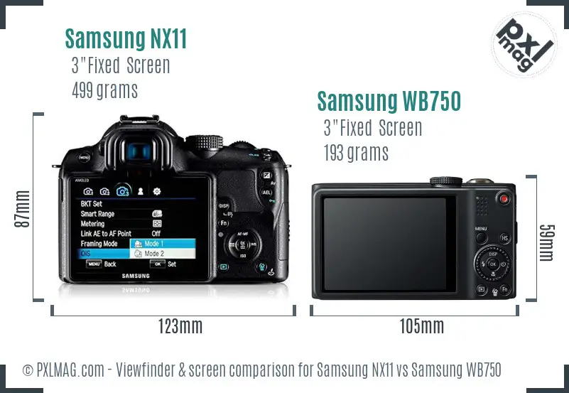 Samsung NX11 vs Samsung WB750 Screen and Viewfinder comparison