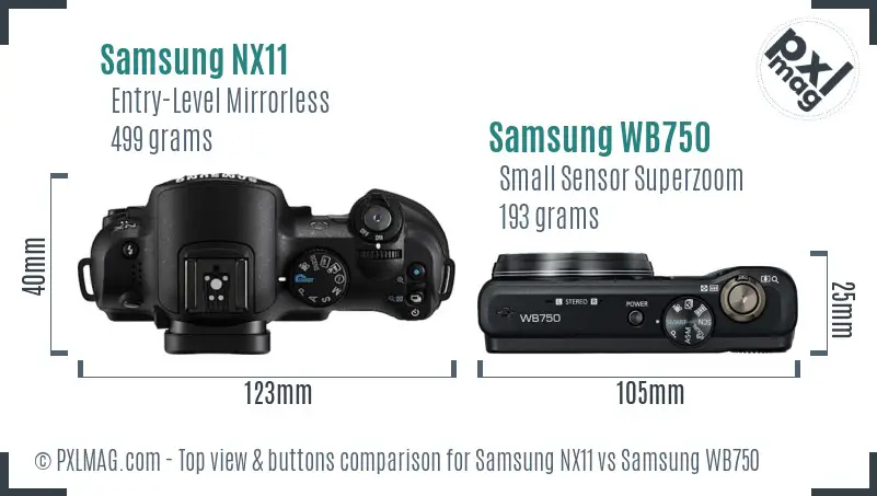 Samsung NX11 vs Samsung WB750 top view buttons comparison