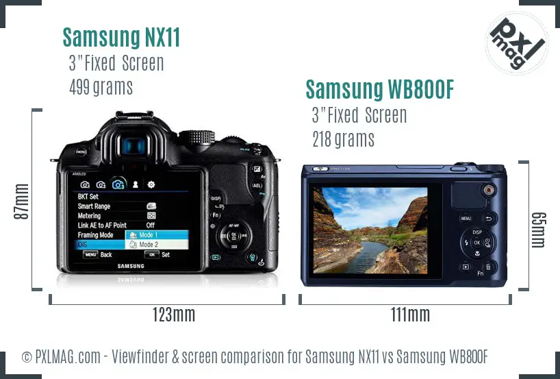 Samsung NX11 vs Samsung WB800F Screen and Viewfinder comparison