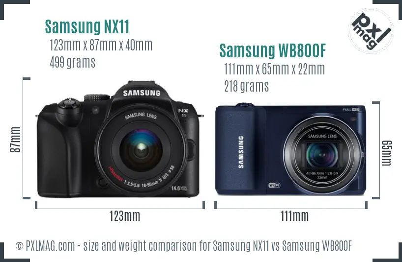 Samsung NX11 vs Samsung WB800F size comparison