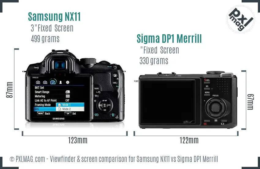 Samsung NX11 vs Sigma DP1 Merrill Screen and Viewfinder comparison