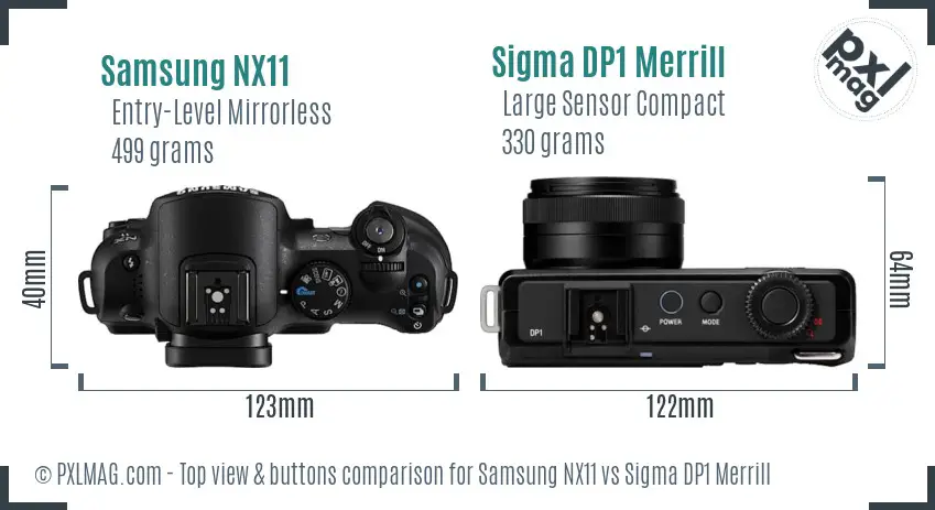 Samsung NX11 vs Sigma DP1 Merrill top view buttons comparison