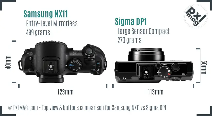 Samsung NX11 vs Sigma DP1 top view buttons comparison