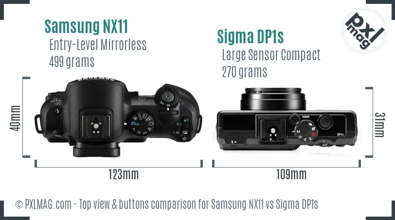 Samsung NX11 vs Sigma DP1s top view buttons comparison