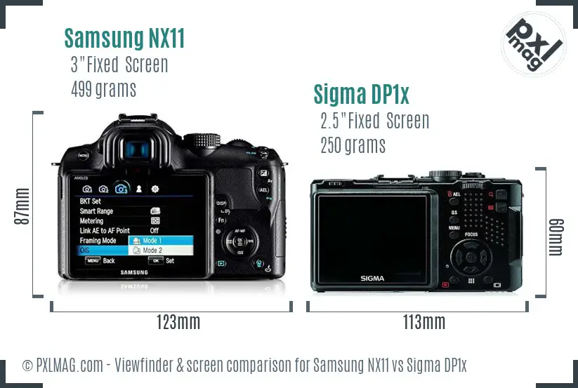 Samsung NX11 vs Sigma DP1x Screen and Viewfinder comparison