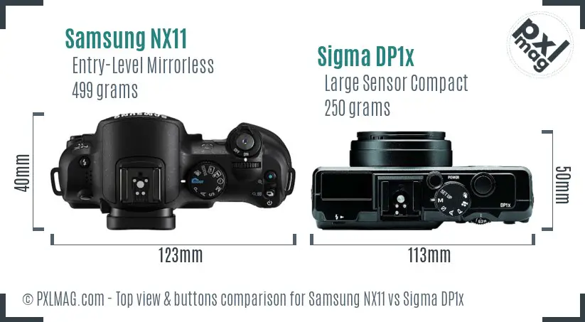Samsung NX11 vs Sigma DP1x top view buttons comparison