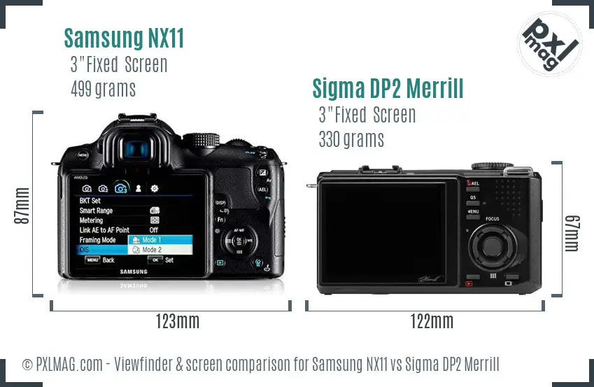 Samsung NX11 vs Sigma DP2 Merrill Screen and Viewfinder comparison