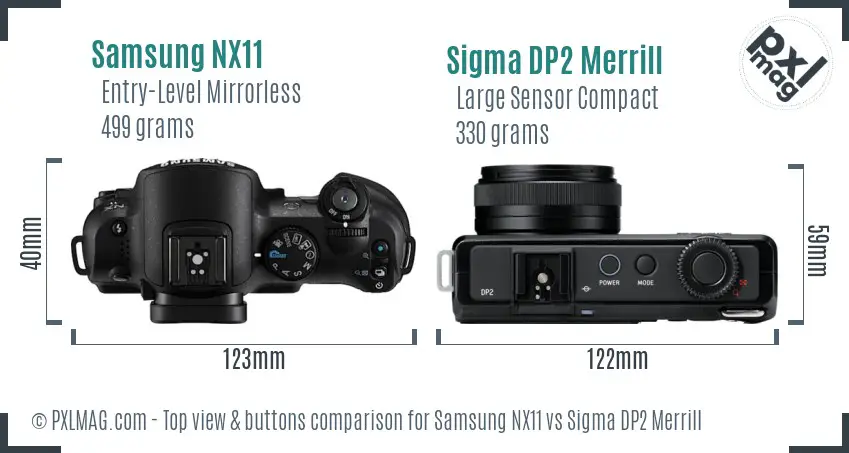 Samsung NX11 vs Sigma DP2 Merrill top view buttons comparison