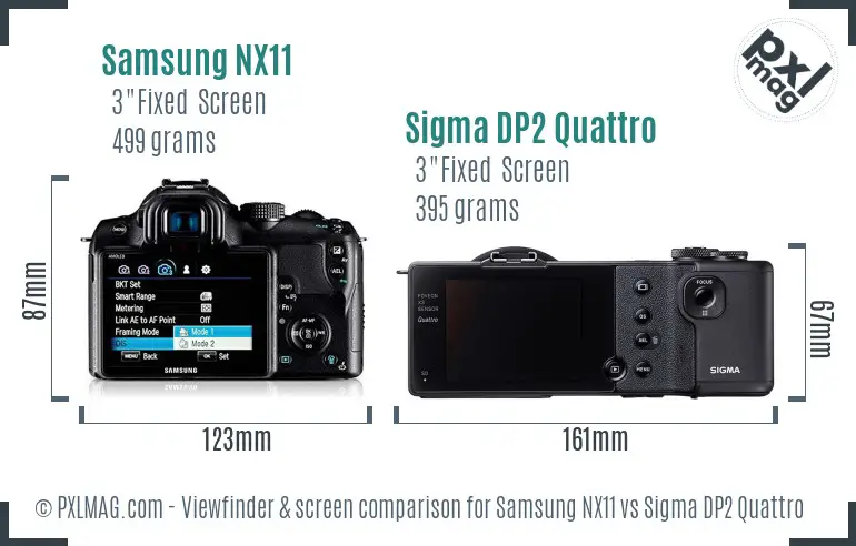 Samsung NX11 vs Sigma DP2 Quattro Screen and Viewfinder comparison