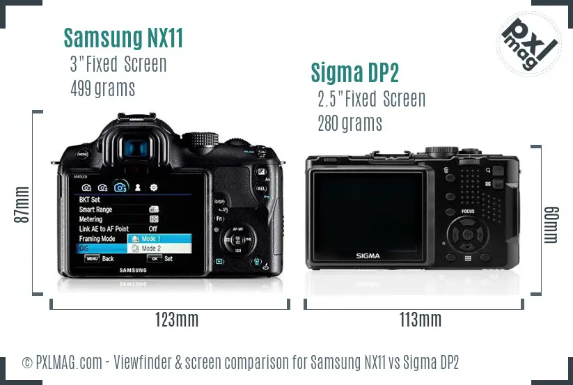 Samsung NX11 vs Sigma DP2 Screen and Viewfinder comparison