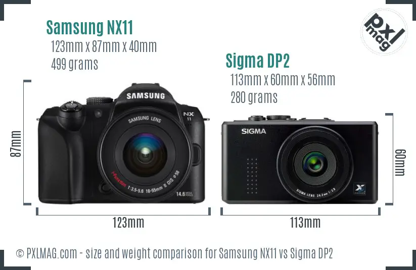 Samsung NX11 vs Sigma DP2 size comparison