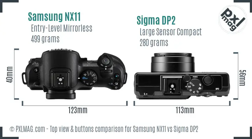 Samsung NX11 vs Sigma DP2 top view buttons comparison