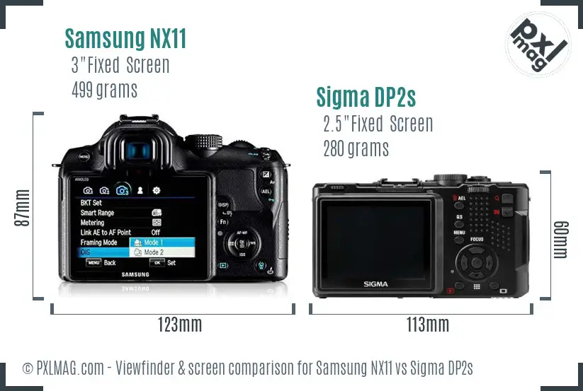 Samsung NX11 vs Sigma DP2s Screen and Viewfinder comparison