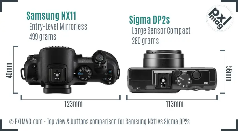 Samsung NX11 vs Sigma DP2s top view buttons comparison