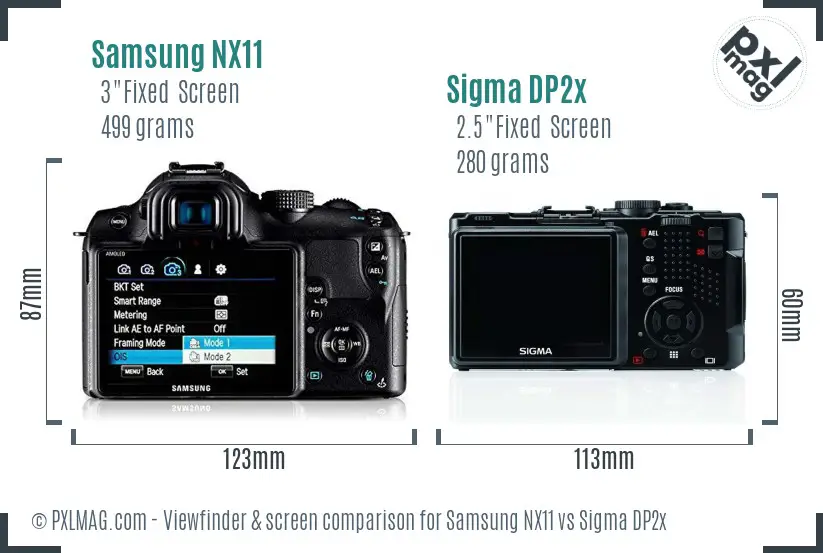 Samsung NX11 vs Sigma DP2x Screen and Viewfinder comparison