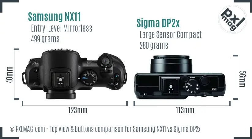 Samsung NX11 vs Sigma DP2x top view buttons comparison