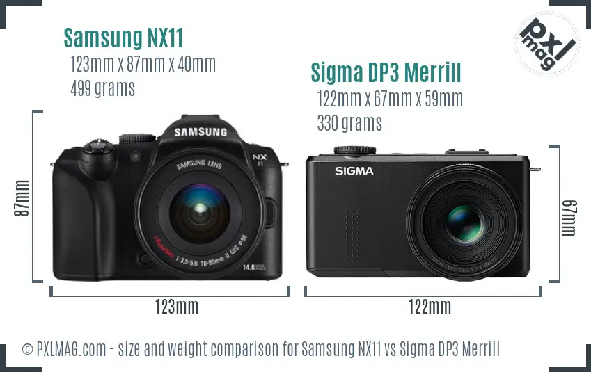 Samsung NX11 vs Sigma DP3 Merrill size comparison