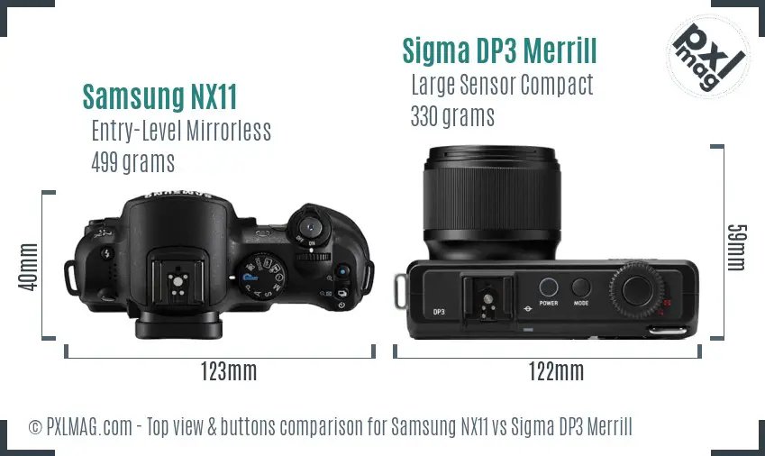 Samsung NX11 vs Sigma DP3 Merrill top view buttons comparison
