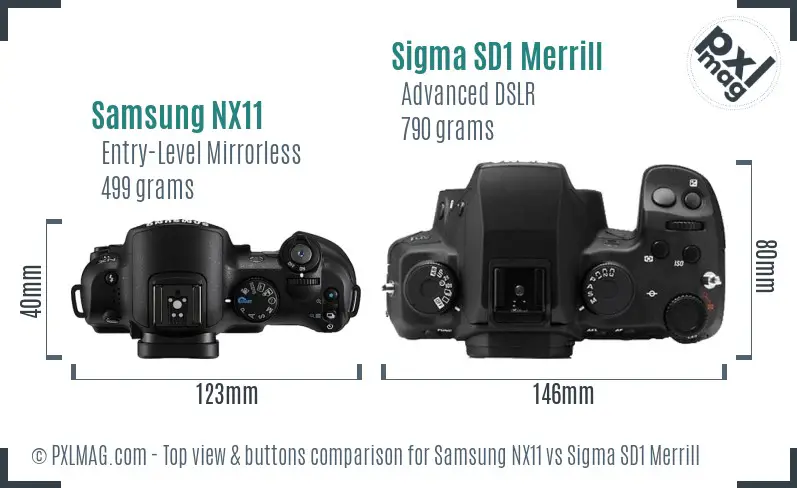 Samsung NX11 vs Sigma SD1 Merrill top view buttons comparison