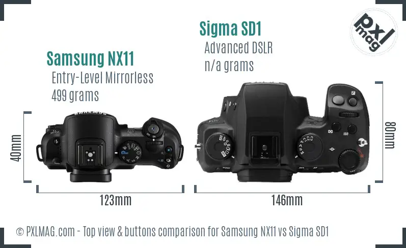 Samsung NX11 vs Sigma SD1 top view buttons comparison