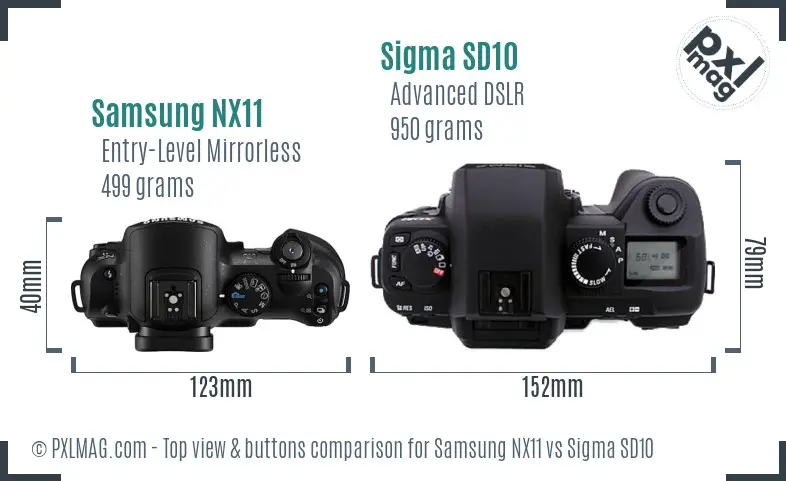 Samsung NX11 vs Sigma SD10 top view buttons comparison