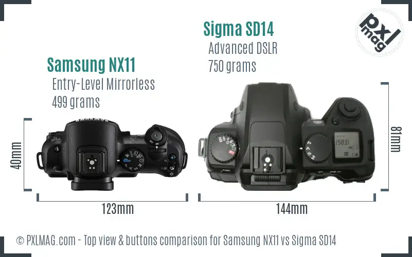 Samsung NX11 vs Sigma SD14 top view buttons comparison