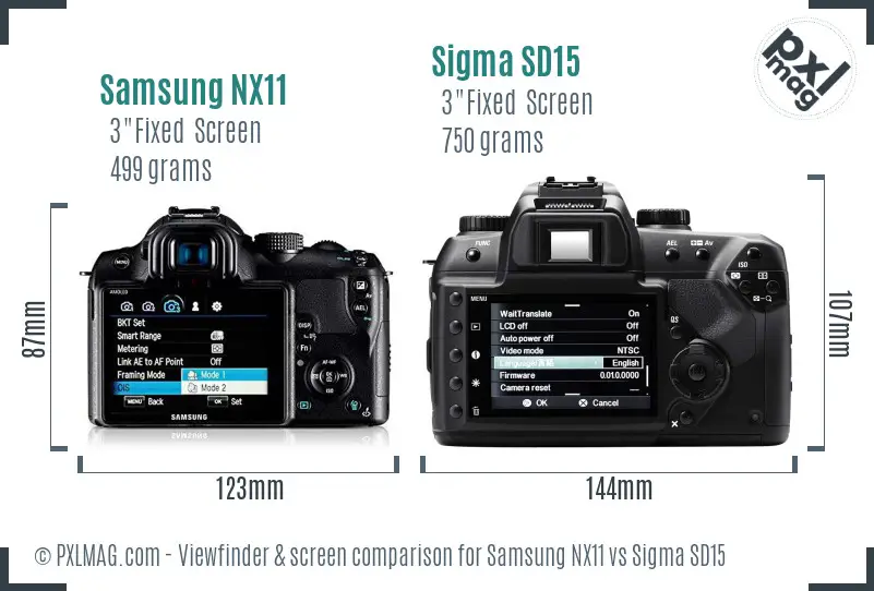 Samsung NX11 vs Sigma SD15 Screen and Viewfinder comparison