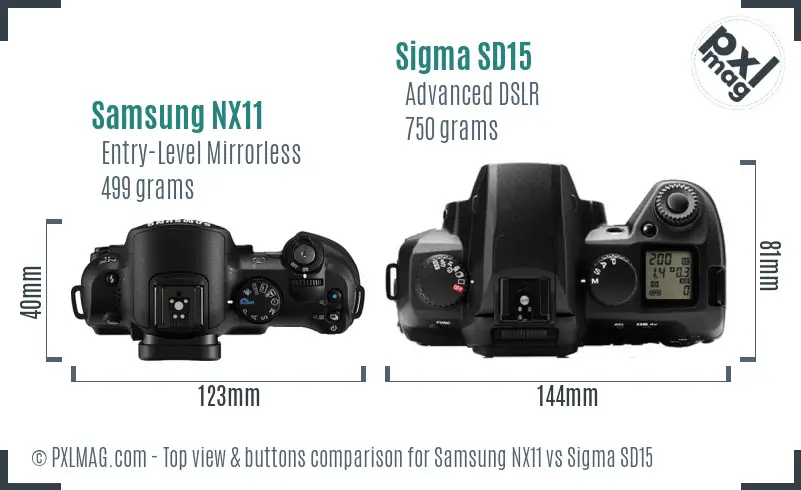 Samsung NX11 vs Sigma SD15 top view buttons comparison