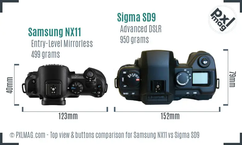 Samsung NX11 vs Sigma SD9 top view buttons comparison