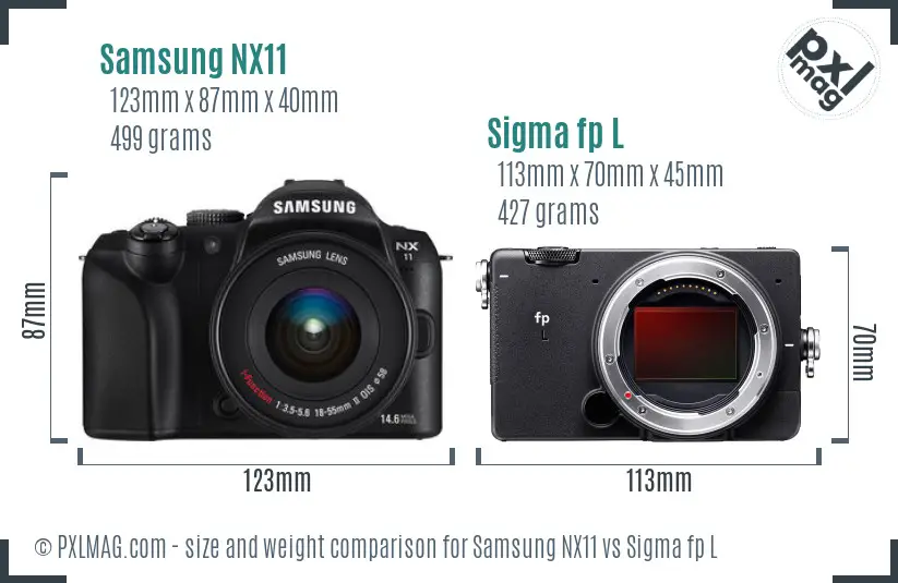 Samsung NX11 vs Sigma fp L size comparison
