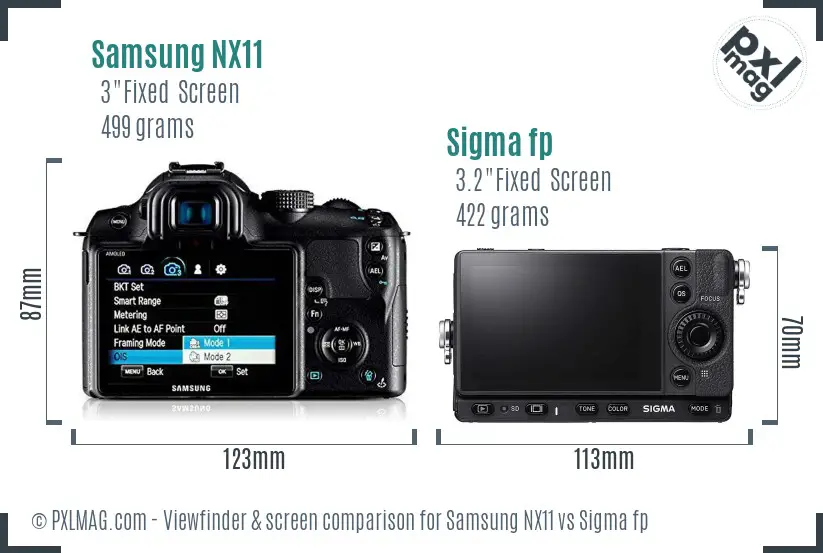 Samsung NX11 vs Sigma fp Screen and Viewfinder comparison