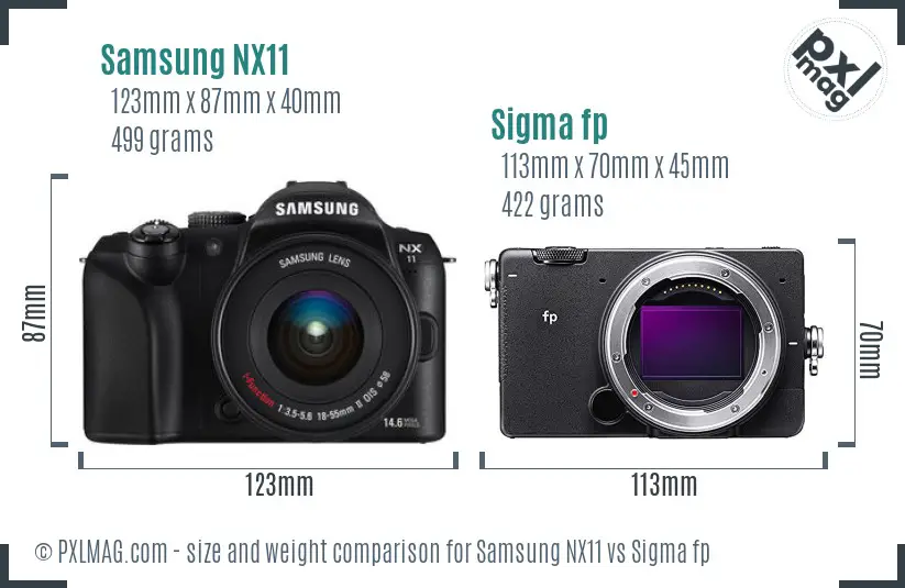 Samsung NX11 vs Sigma fp size comparison