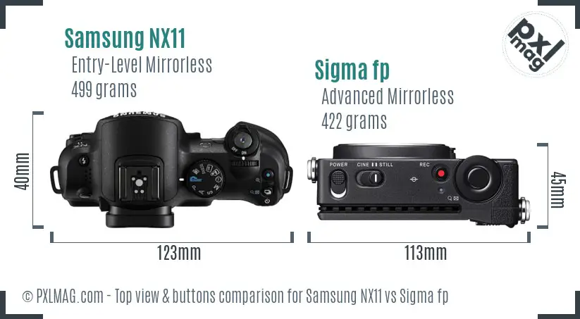 Samsung NX11 vs Sigma fp top view buttons comparison