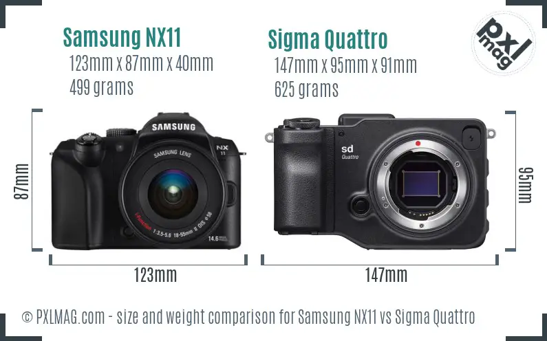 Samsung NX11 vs Sigma Quattro size comparison